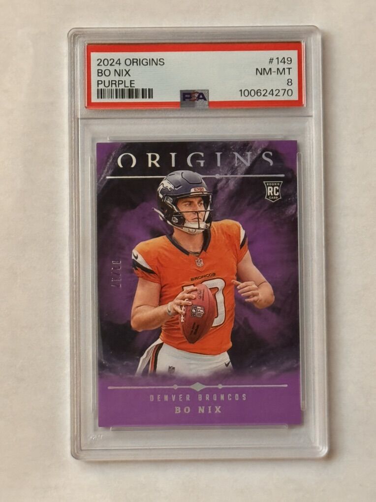 2024 Origins Bo Nix Purple Rookie /17 #149 PSA 8