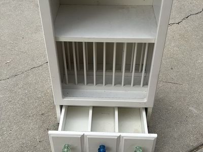 Vintage White Dish Hutch Plate Rack Cabinet