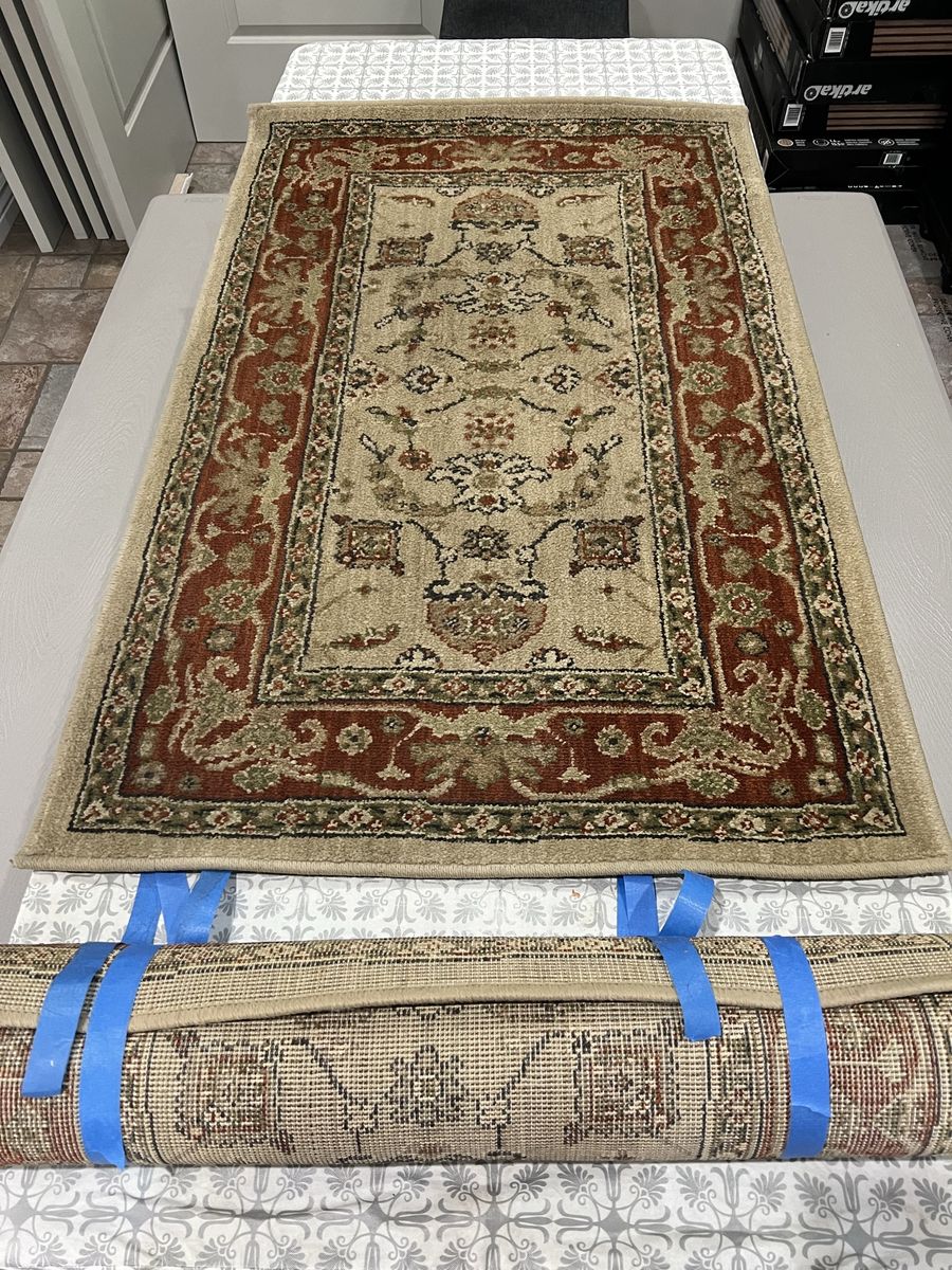 Two Traditional Persian-Style Area Rugs, Beige/Red/Green Floral Pattern, UsedGood Condition