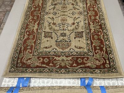 Two Traditional Persian-Style Area Rugs, Beige/Red/Green Floral Pattern, UsedGood Condition