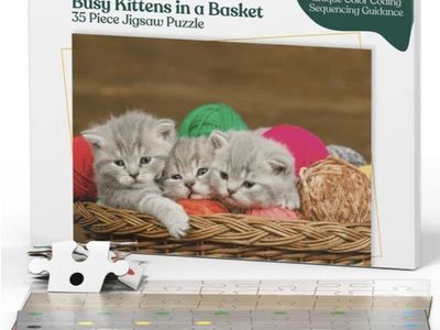 KeepingBusy Kittens in a Basket Sequenced Jigsaw Puzzle A35- Piece Color-Coded for Seniors Dementia Alzheimer's Elderly