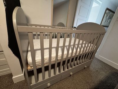 Crib w/ Storage + Halo Dreamweave Mattress
