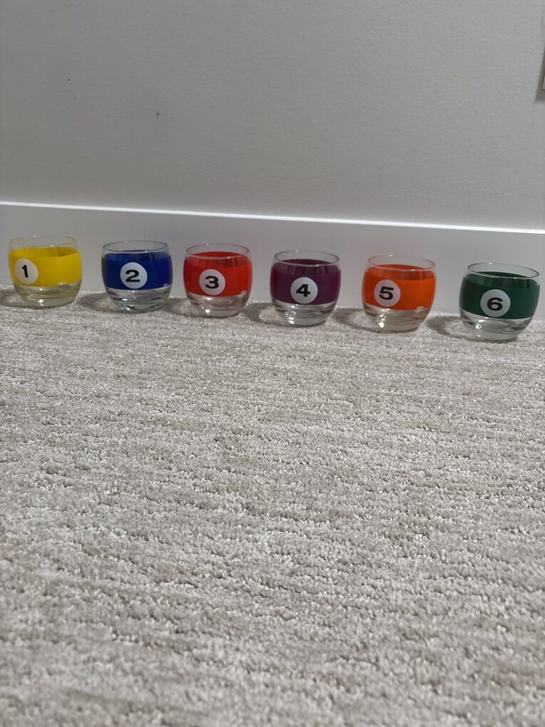New Set Of 6 Pool Ball Glasses