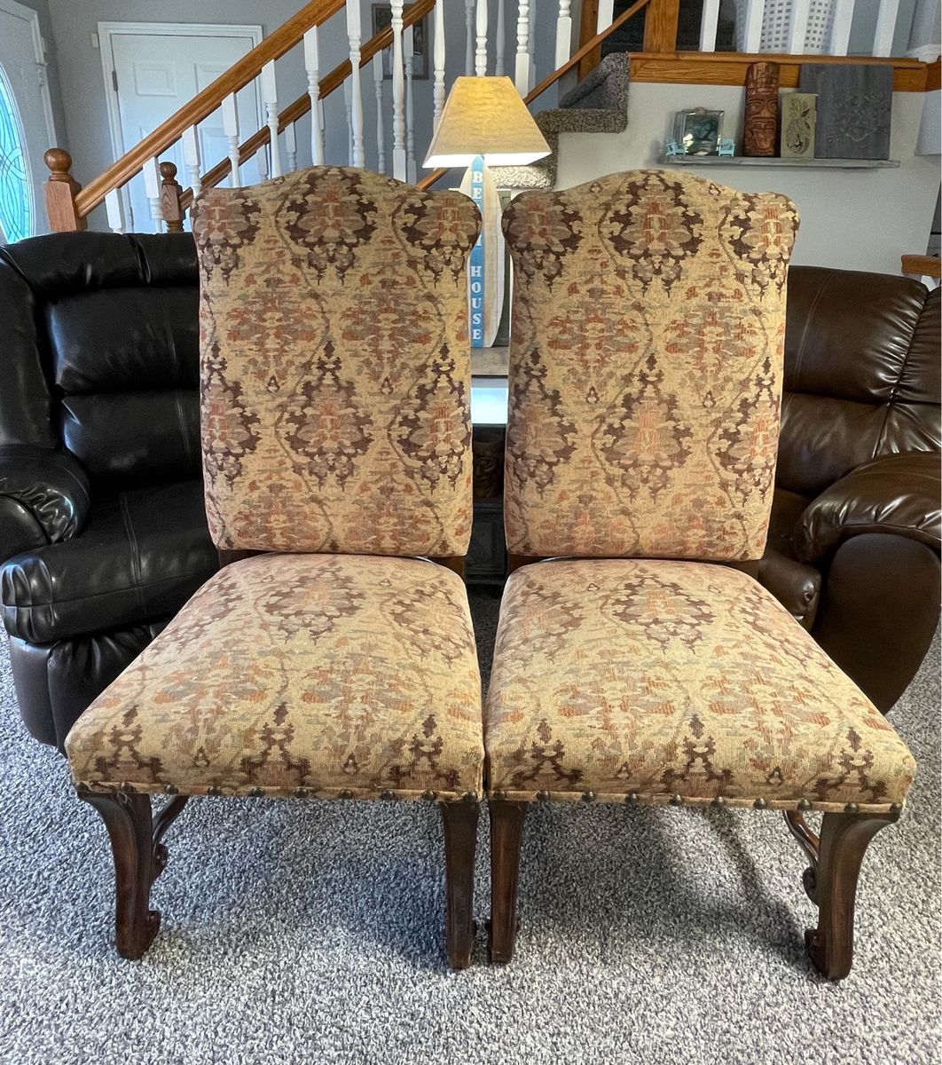 Pair of Traditional Camelback Dining Chairs with Nailhead Trim