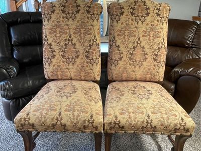 Pair of Traditional Camelback Dining Chairs with Nailhead Trim