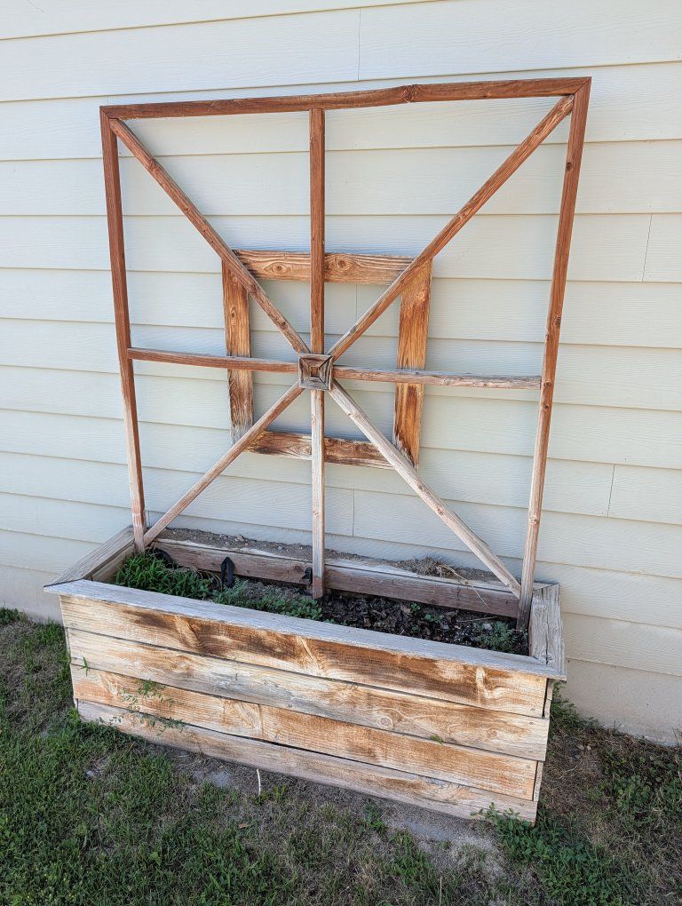 Rustic Wood Raised Garden Bed with Trellis - Ideal for Climbing Plants