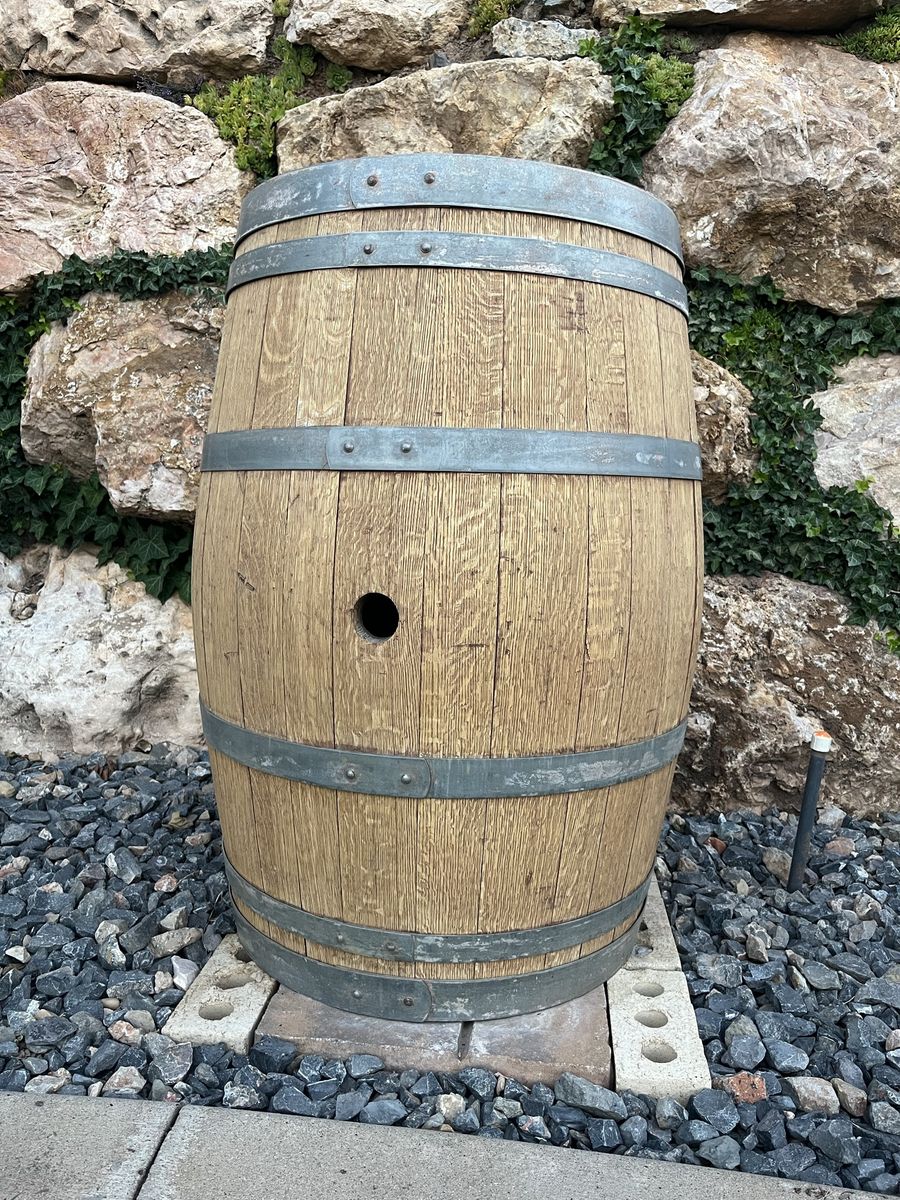 Rustic Whiskey Barrel Rain Barrel/Planter - Outdoor Garden Decor, Weathered Wood