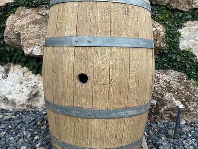 Rustic Whiskey Barrel Rain Barrel/Planter - Outdoor Garden Decor, Weathered Wood
