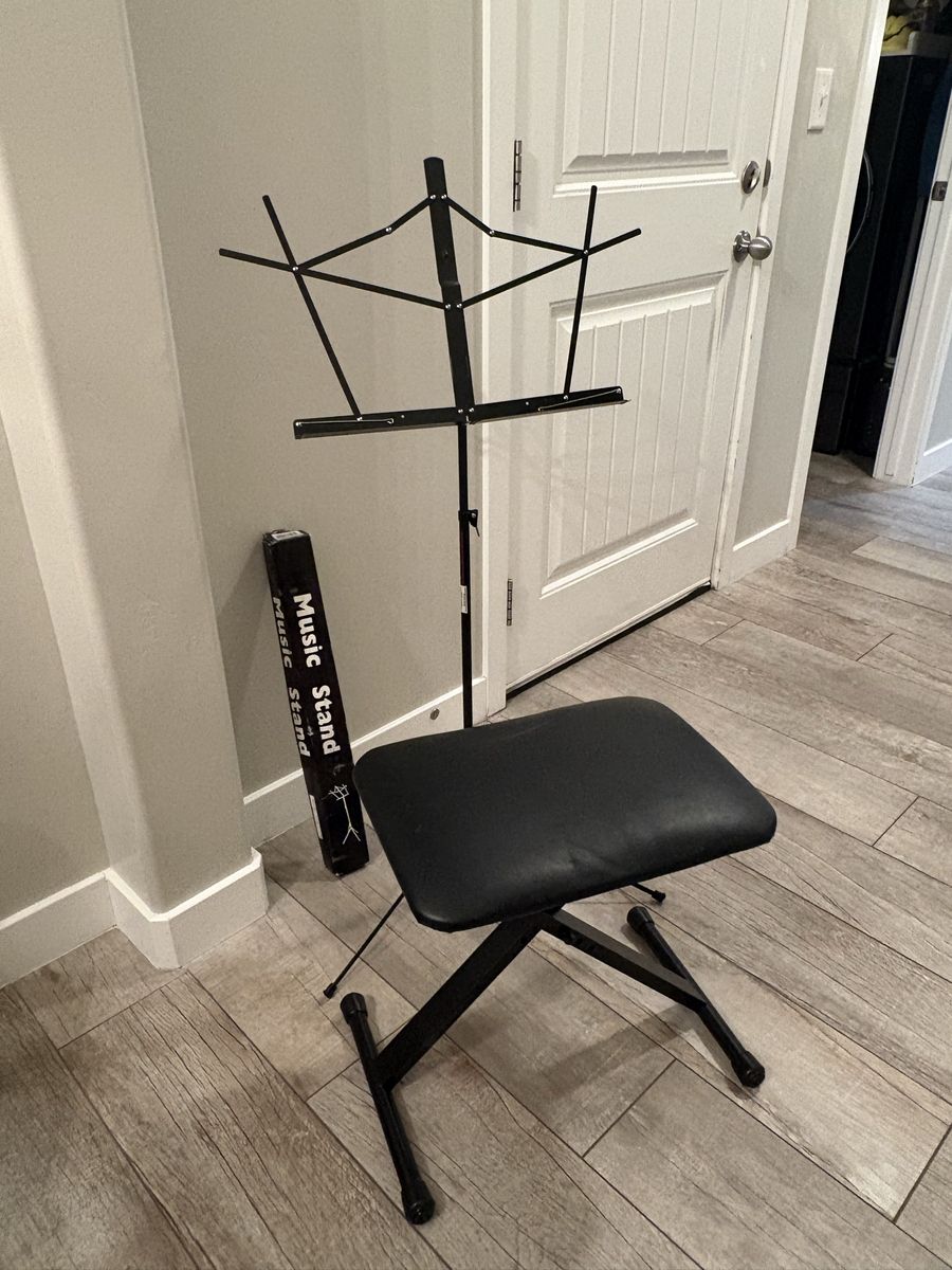 On-Stage Stands SM7122B Black Folding Music Stand & Padded Keyboard Bench Set