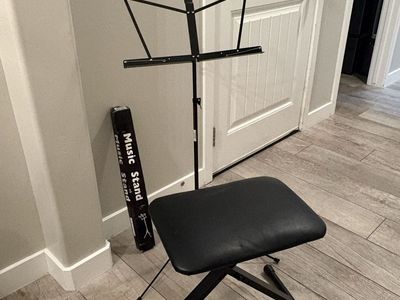 On-Stage Stands SM7122B Black Folding Music Stand & Padded Keyboard Bench Set