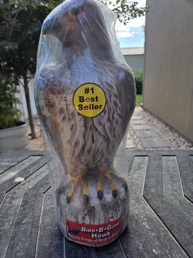 Bird-B-Gone Hawk Decoy - "Nature's Enemy of Birds & Rodents" Pest Control Deterrent - New