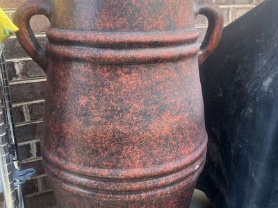Large Decorative Red and Black Textured Urn Planter with Handles