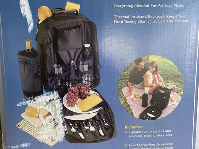 2-Person Insulated Picnic Backpack Set - Plates, Wine Glasses & Cutlery