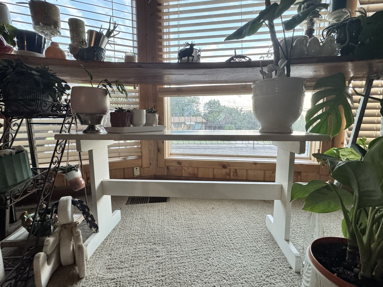 Wooden Entryway Bench, Plant Stand, White, 37” L x 12” deep x 19” tall