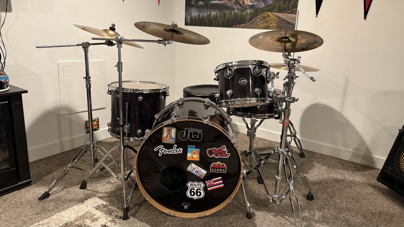 DW Performance Series Drum Set w/ Hardware, Cymbals, DW 9000 Pedal, Black Stain Finish