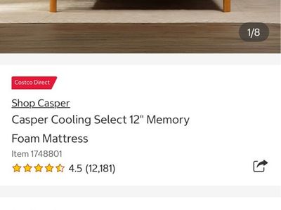 Casper Cooling Select 12" Memory Foam Mattresses (King & Queen Sizes Available)