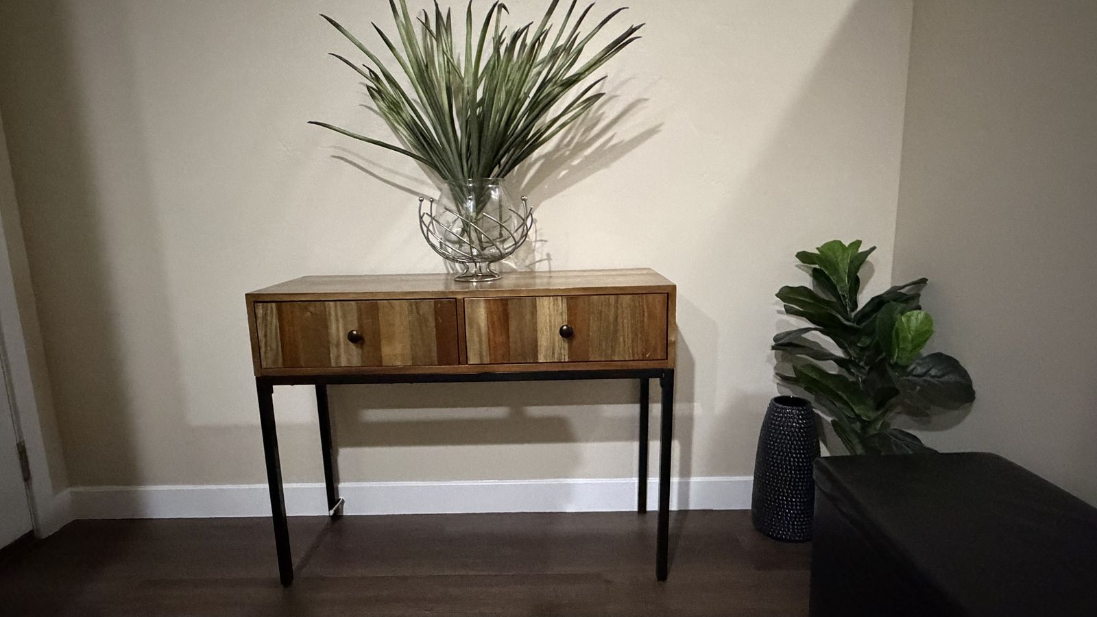 Wood and Metal Console Table with 2 Drawers