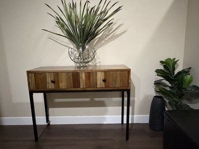 Wood and Metal Console Table with 2 Drawers