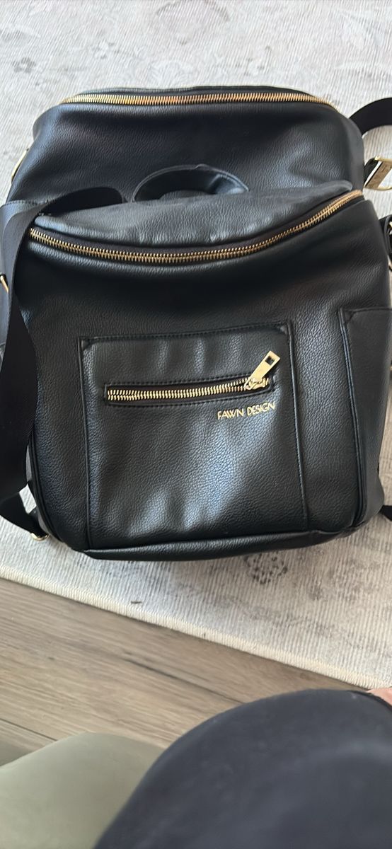 Fawn Design Black Vegan Leather Diaper Bag Backpack - XL & Medium Set