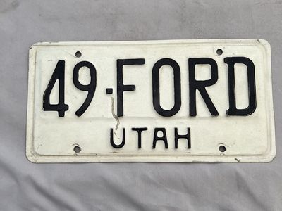 Vintage 1949 Ford Utah License Plate Collectible Auto Tag