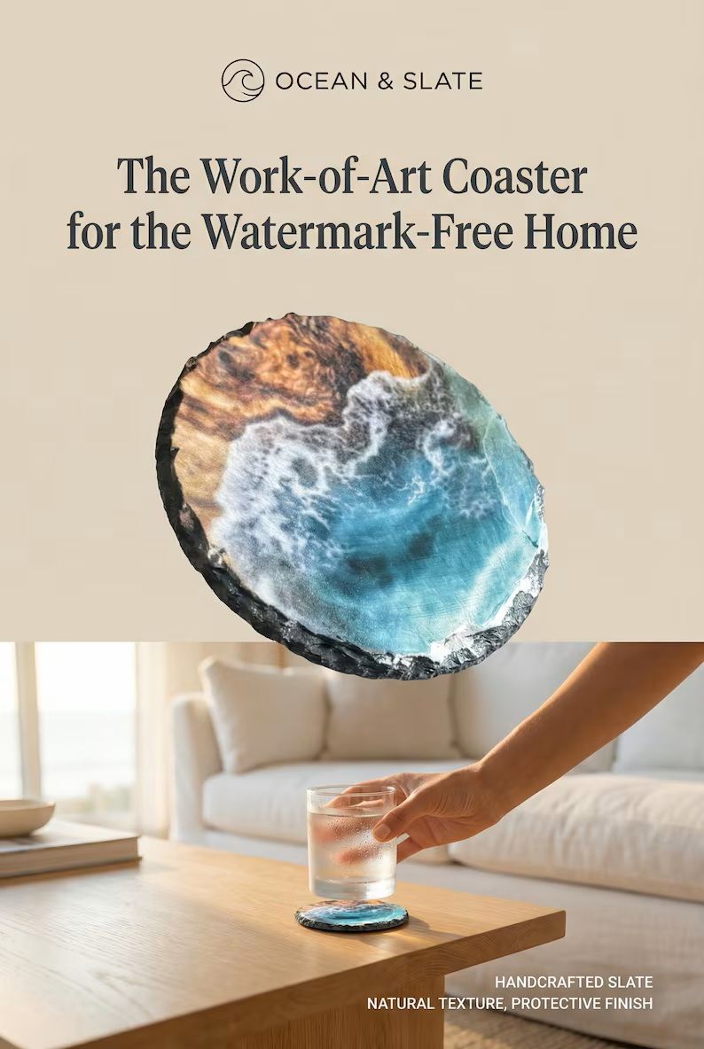 Handmade Ocean Wave Slate Coasters – Set of 4