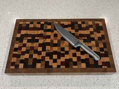 Handmade End Grain Butcher Block Cutting Board - 21x13x2" Multi-Wood w/ Rubber Feet