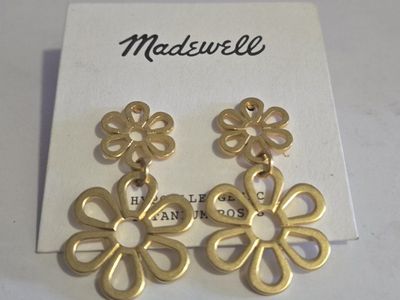 Madewell Gold-Tone Daisy Drop Earrings - Hypoallergenic Titanium Posts, Floral Statement Jewelry