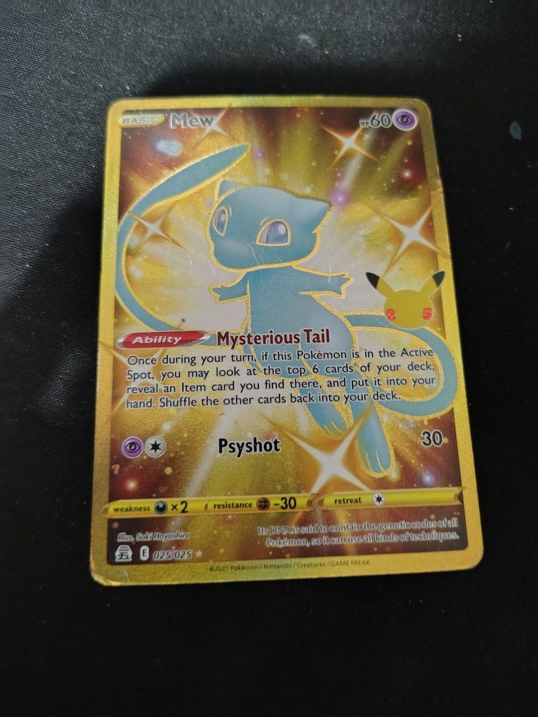 Pokemon Mew Gold Card 025/025 Celebrations Set Basic Psychic 60HP Trading Card