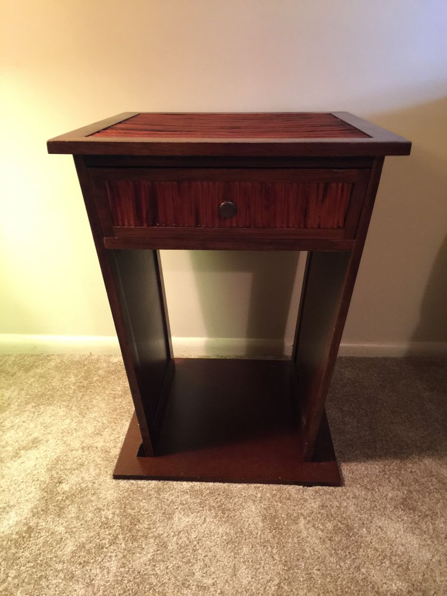 Wooden Accent Table with Slatted Bamboo Top and Single Drawer