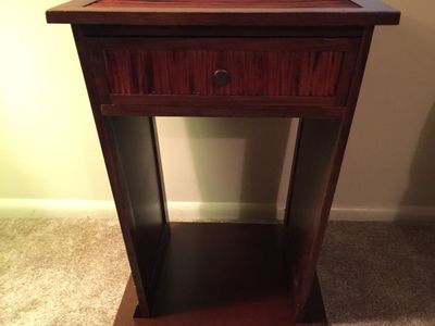 Wooden Accent Table with Slatted Bamboo Top and Single Drawer