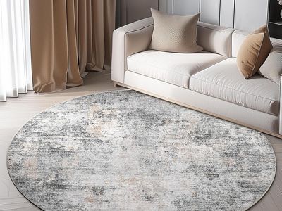 NEW 7ft Modern Area Rug 7' Round Circle Mat Washable Abstract Modern Distressed Floor Cover Grey