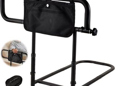 Adjustable Bed Rail Safety Assist Handle with Storage Pouch