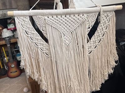 Boho Macrame Wall Hanging Tapestry on Wooden Dowel