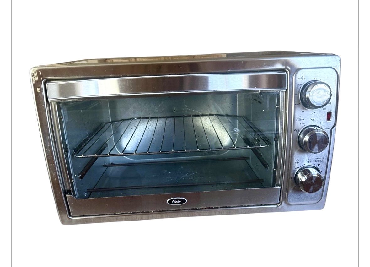 Oster convection  Oven - Stainless Steel Countertop Oven with Bake, Broil, Toast, and Warm Functions large pizza and roasts