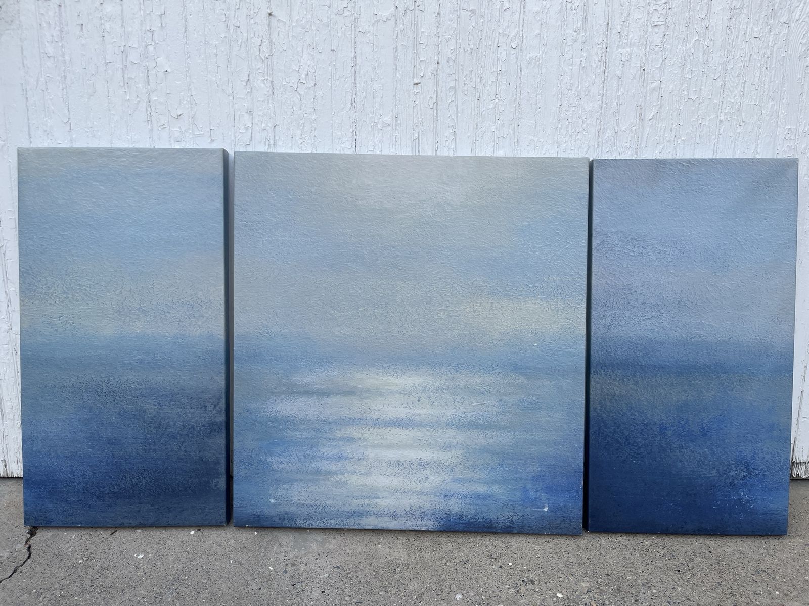 Abstract Blue Grey Ocean Sunset Wall Art - 3 Piece Canvas Set for Home Decor