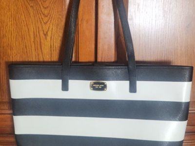Michael Kors striped black and white large Jet Set travel tote