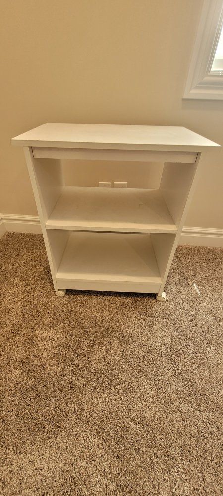 White Wood Two-Shelf Media Cart/Nightstand on Wheels - Versatile Storage