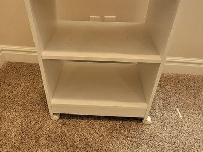 White Wood Two-Shelf Media Cart/Nightstand on Wheels - Versatile Storage