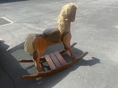 Vintage Wooden Rocking Horse Toy - Classic Design, Sturdy Construction, Faux Leather Seat