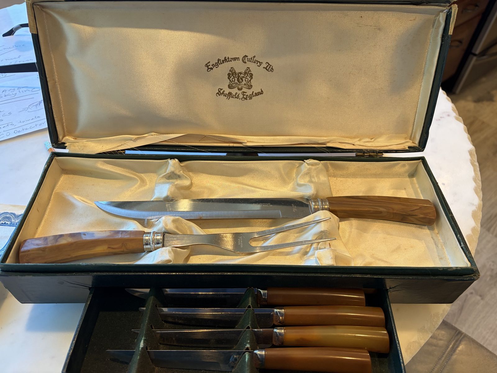 Vintage Mid-Century Englishtown Boxed Carving & Steak Knife Set