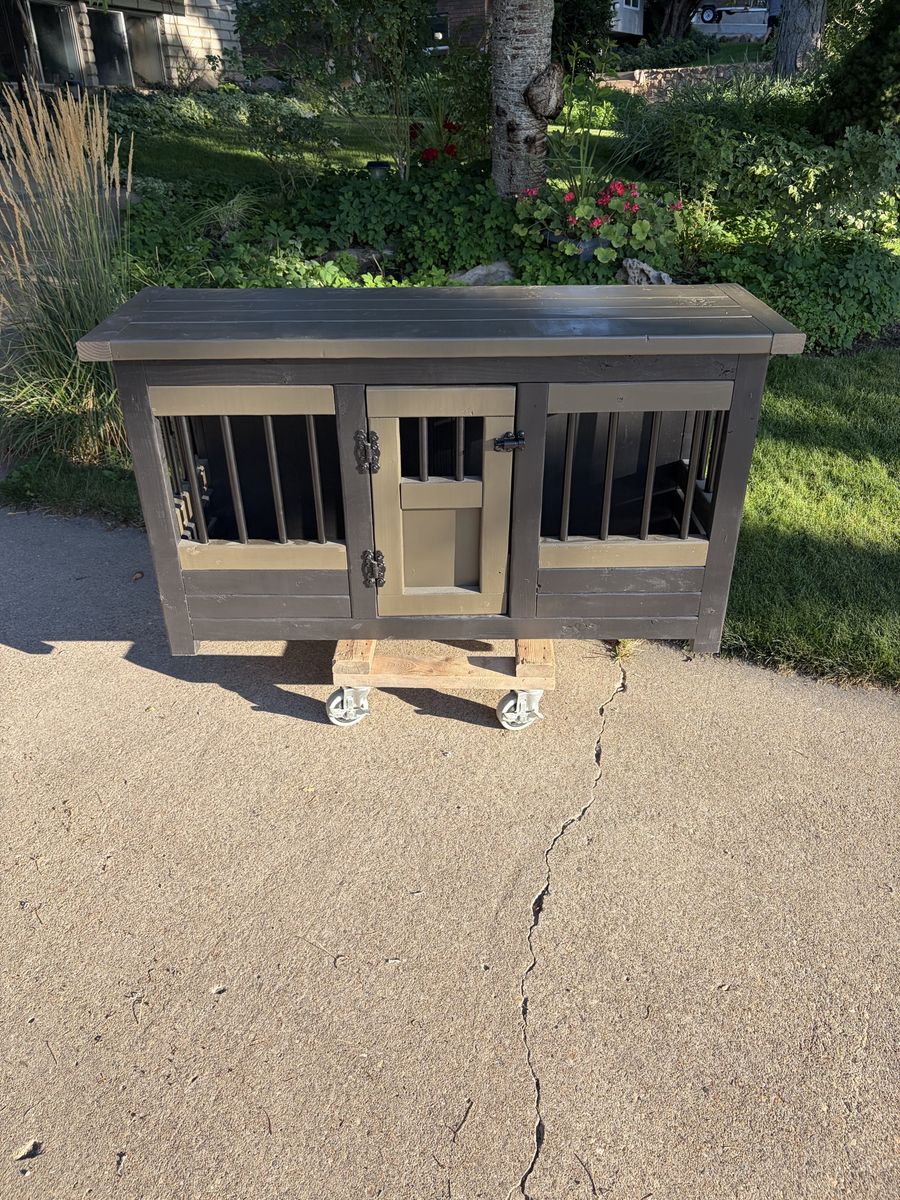 Custom Wooden Double Dog Crate Furniture Credenza Console