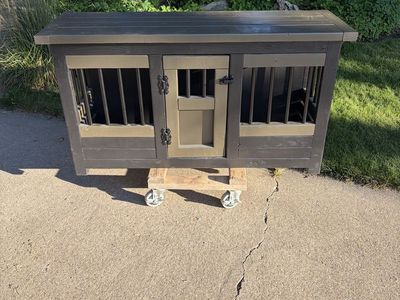 Custom Wooden Double Dog Crate Furniture Credenza Console