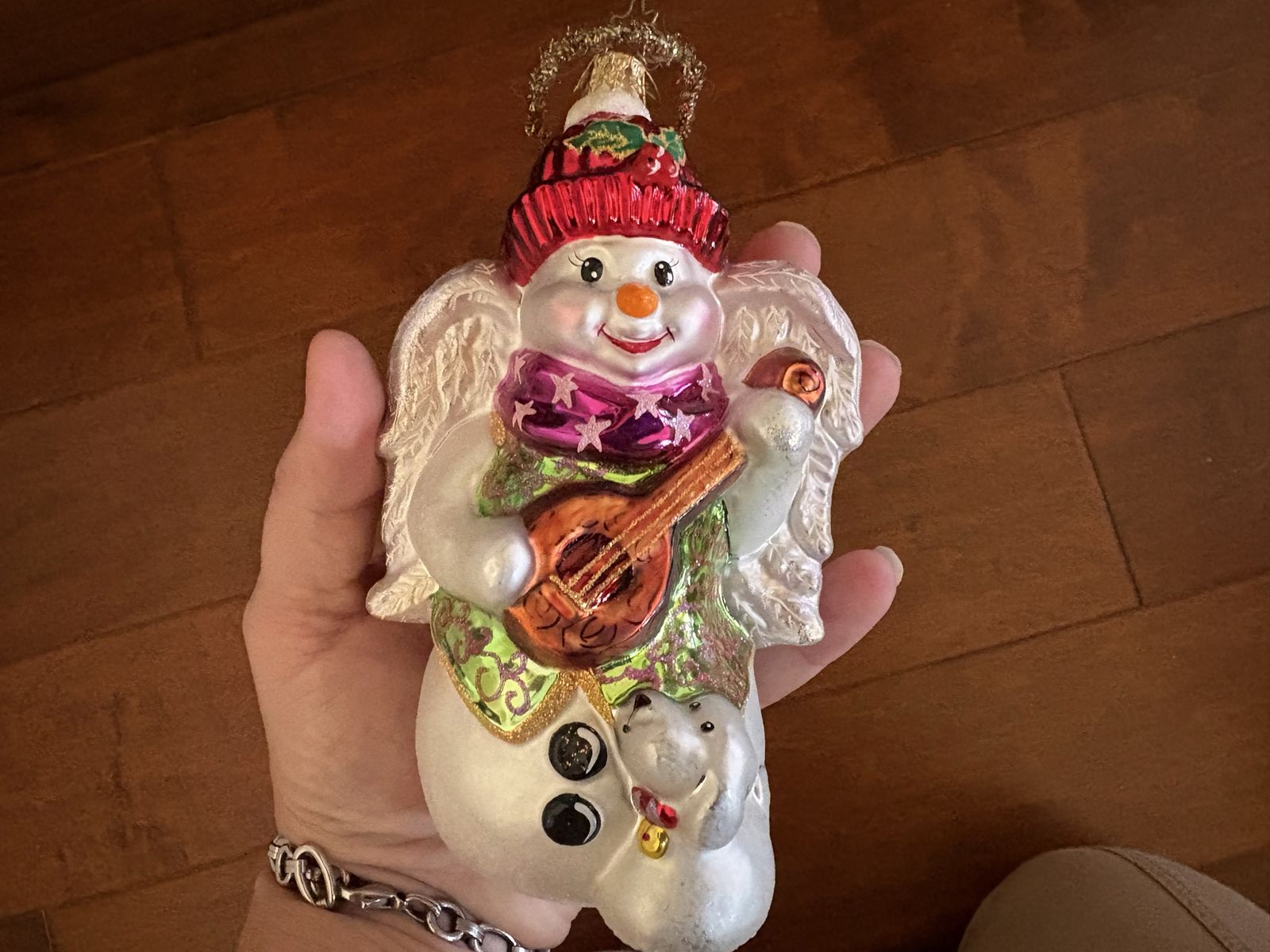 Large Christopher Radko Glass Ornament Snowman W/ Wings in Box