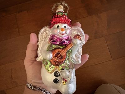 Large Christopher Radko Glass Ornament Snowman W/ Wings in Box
