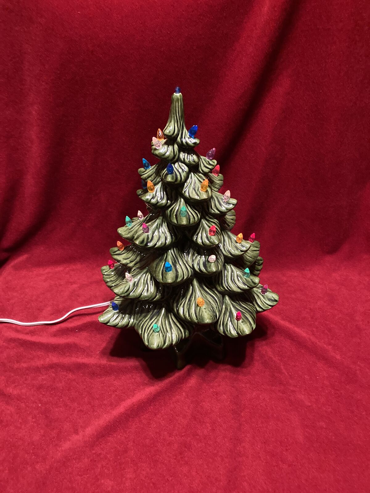 Vintage Ceramic Christmas Tree With Lights & Base