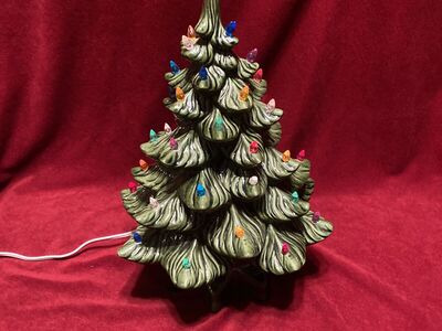 Vintage Ceramic Christmas Tree With Lights & Base