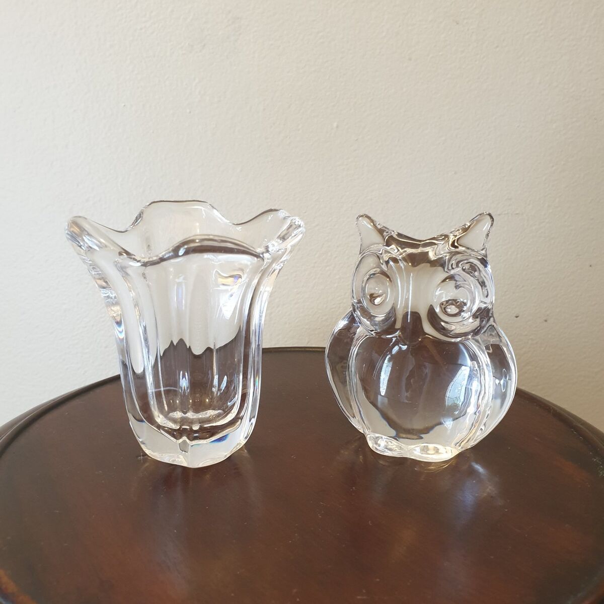 Daum France Crystal Owl and Flower Petal Vase