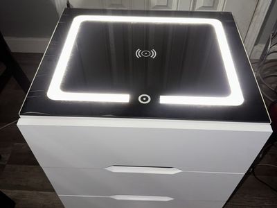 Modern White 3-Drawer Nightstand with LED Light & Wireless Charging