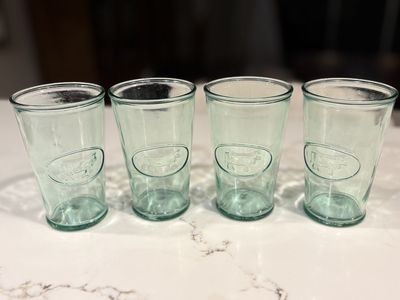 French drinking glasses cow pattern made in France from recycled glass