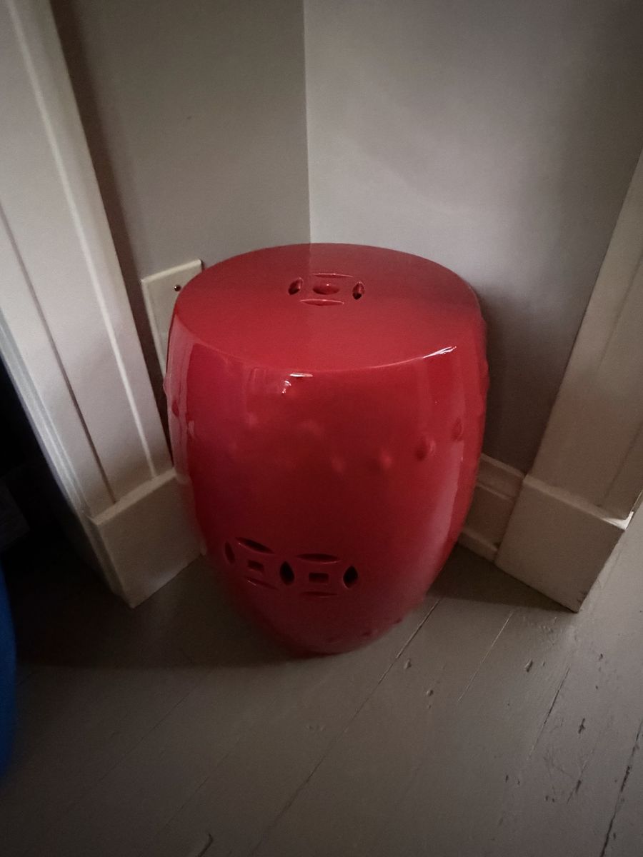 Red Ceramic Garden Stool/Accent Table - Glossy Finish